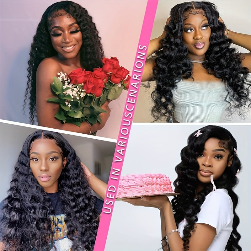 40" Glueless Deep Curly Wig for Women - 250% Density Virgin Brazilian Human Hair, Pre-Plucked with 13x4 Lace Closure, Seamless Fit, Natural Look, Loose Deep Waves, High-Quality for Everyday Style